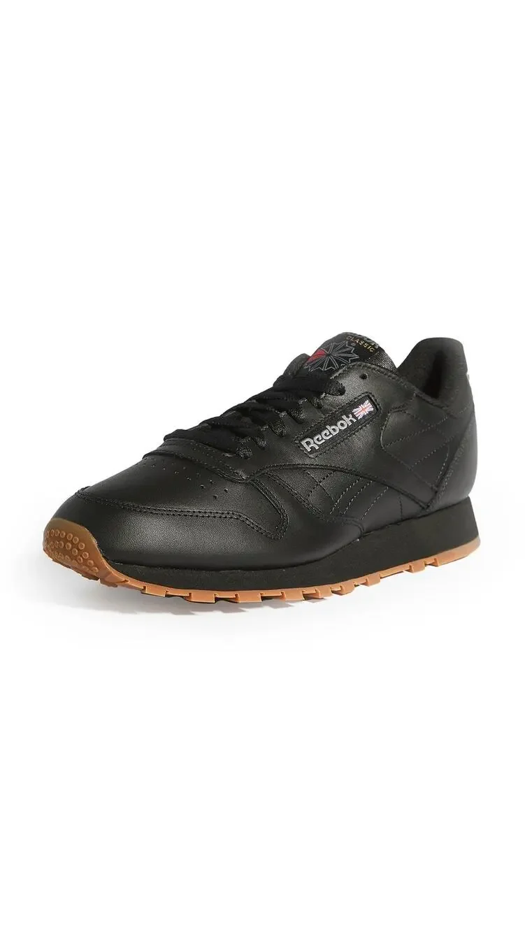 REEBOK MENS CLASSIC LEATHER SNEAKER, BLACK/GUM, 9 US